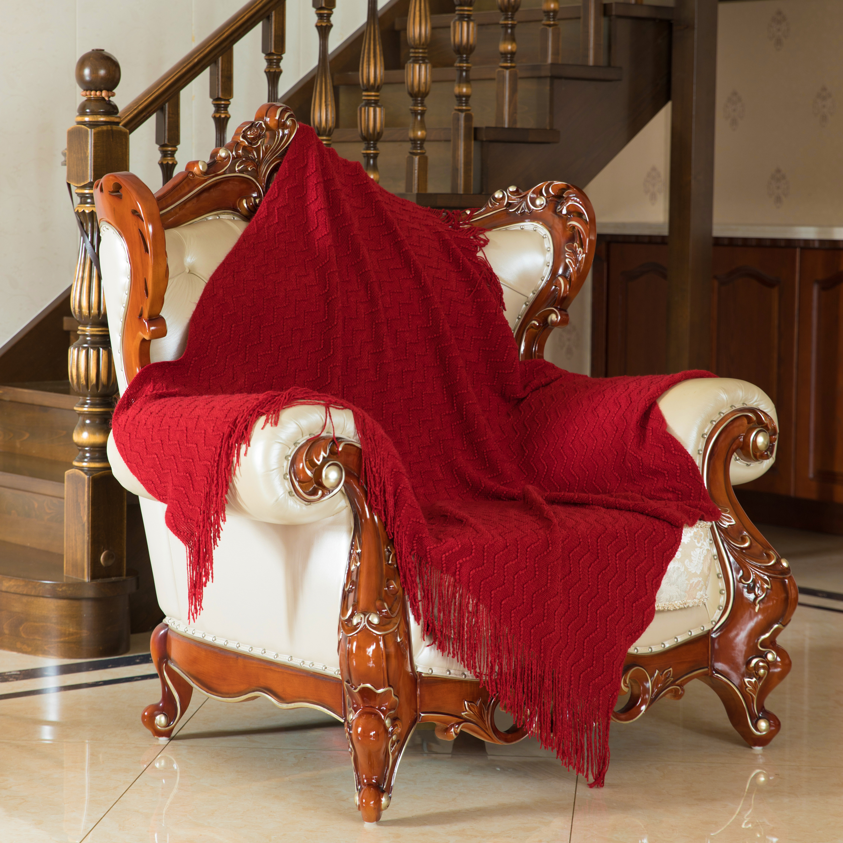Hot Red Decorative Throw Blanket with Fringe